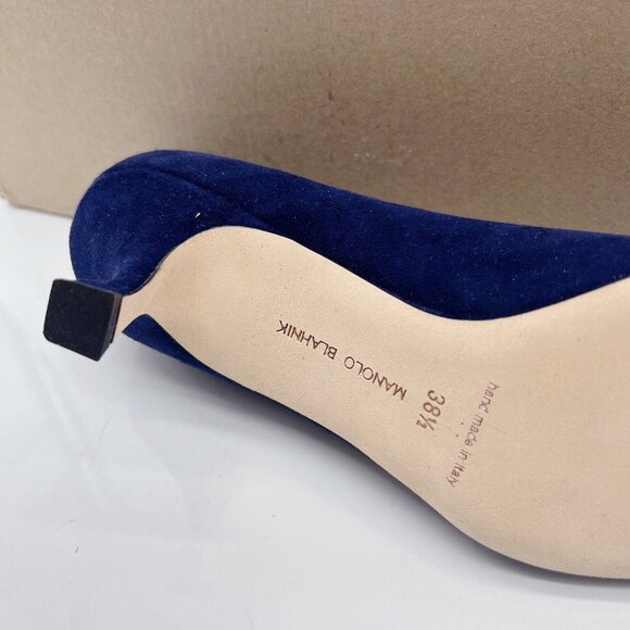 MANOLO BLAHNIK Srila Low Heel Pumps Navy Blue Suede Pointed Toe EU 38.5 US 8.5 - Picture 11 of 12